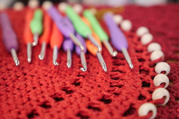 Close-up of colorful embroidery stitches